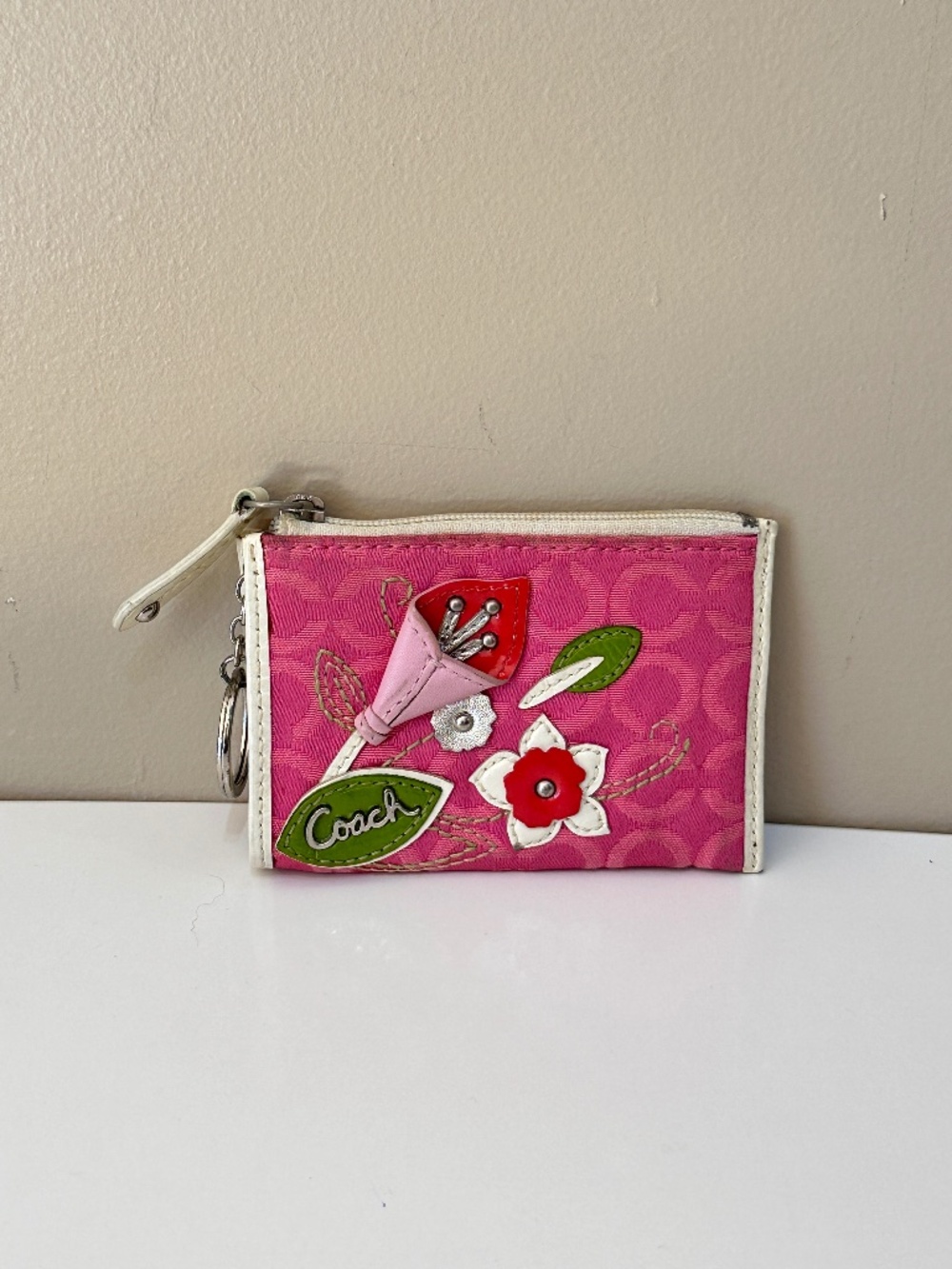 Rare Vintage COACH 3D Flower Motif Coin Case Purse Pouch Key Holder Wallet Y2K